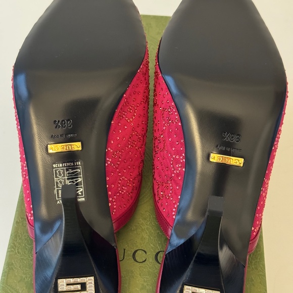 size 38.5G - Gucci GG Crystal 75mm Heeled Sandal Cherry Red slide - Picture 4 of 8